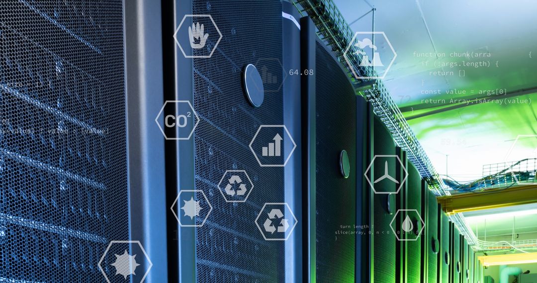 Futuristic Data Center with Digital Interface Holograms