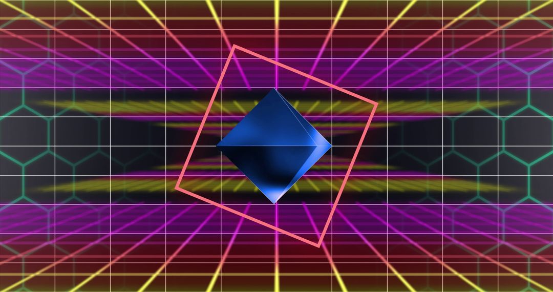 Futuristic Geometric Shapes with Neon Grid Design