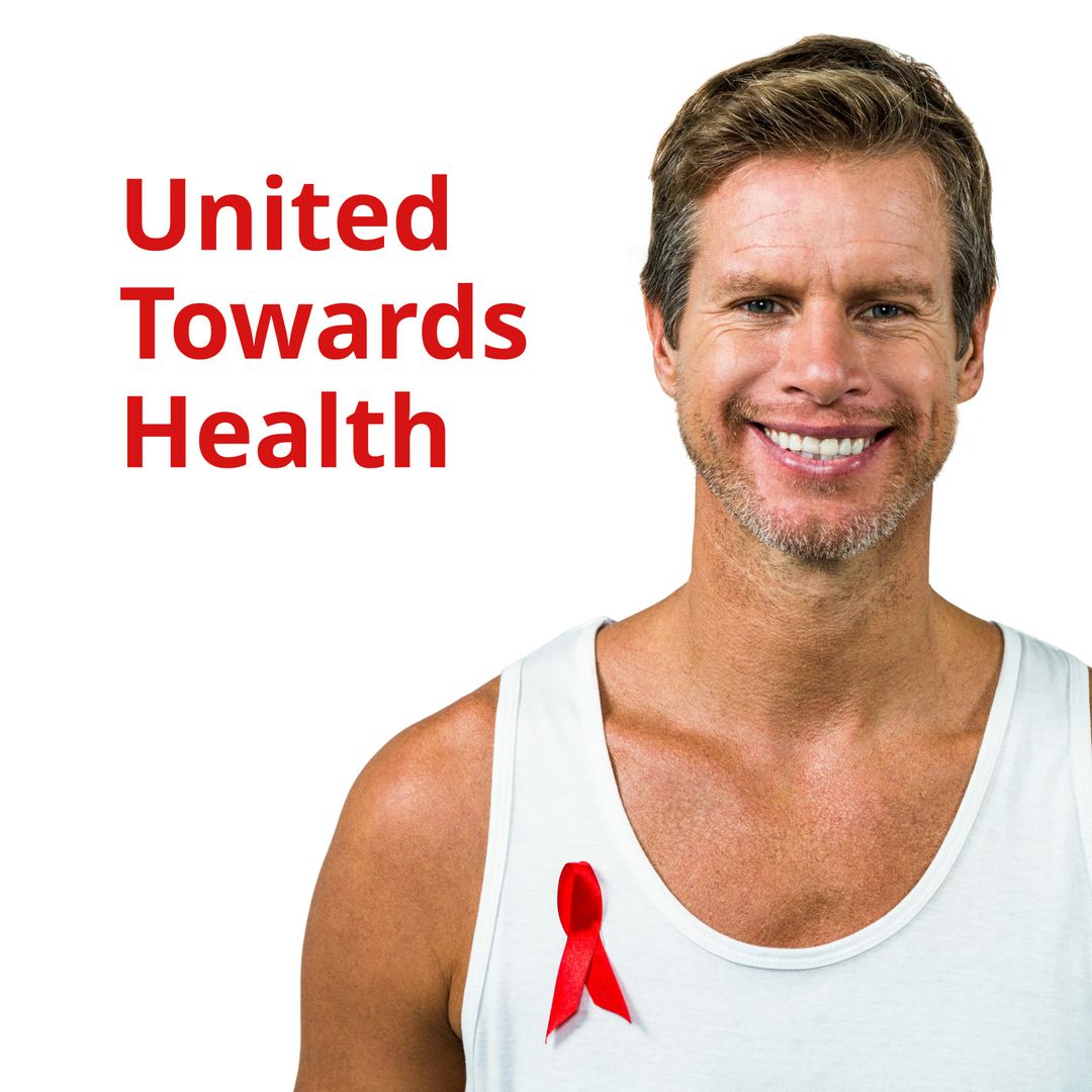 Smiling Man Advocating for World AIDS Vaccine Day with Red Ribbon