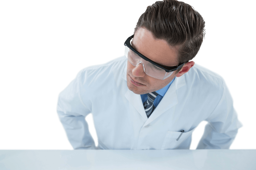 Scientist Observing Wearing Protective Transparent Eyewear