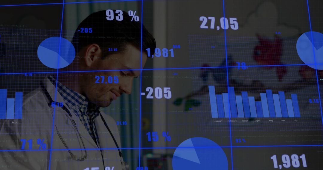 Doctor Analyzing Medical Data with Digital Chart Overlays