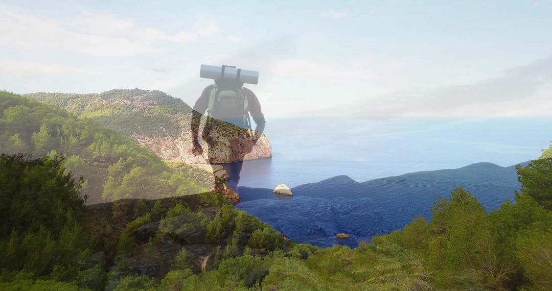 Hiker Contemplating Majestic Coastal View with Backpack