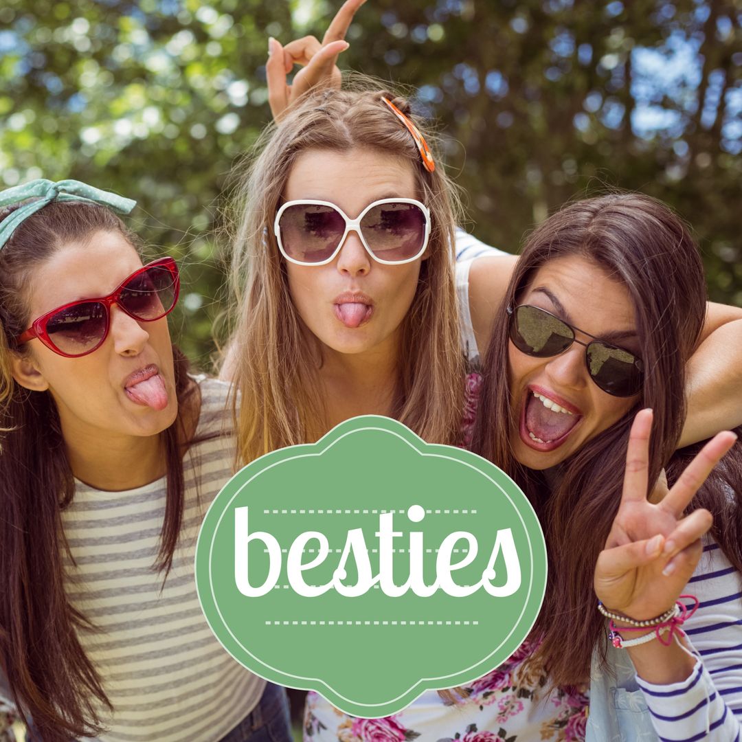 Three Young Women Celebrating Friendship with Playful Pose