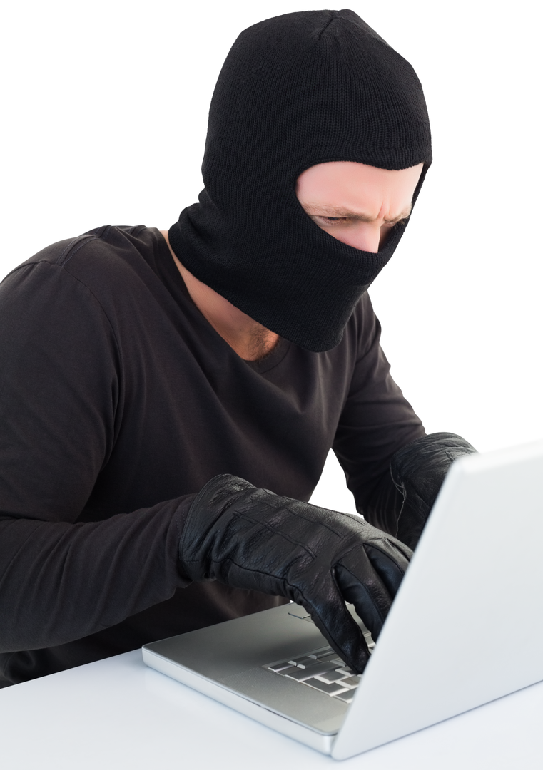 Transparent Cyber Hacker Using Laptop with Mask and Gloves - Download Free Stock Images Pikwizard.com