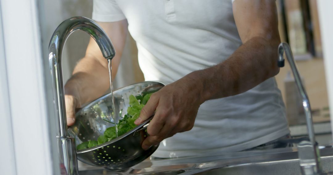 Man Washing Fresh Leafy Greens in Kitchen Sink - Free Images, Stock Photos and Pictures on Pikwizard.com