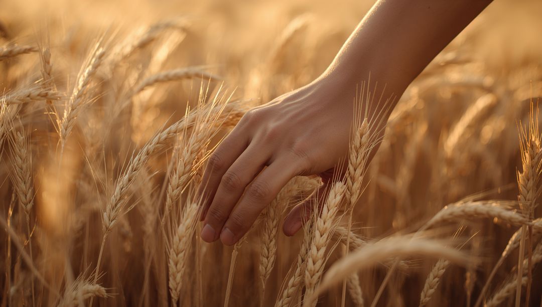 Hand Gliding Through Golden Wheat at Sunset — Close-Up Harvest Field with Backlit Grain