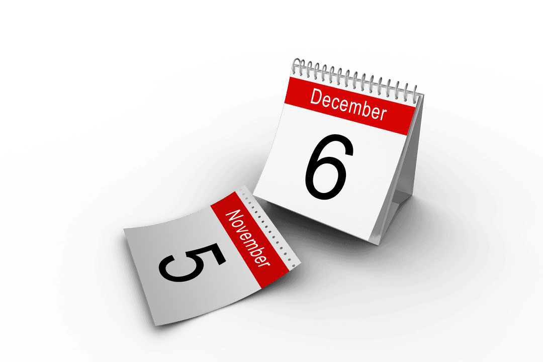 Transparent Desk Calendar Flipping from November to December 6th