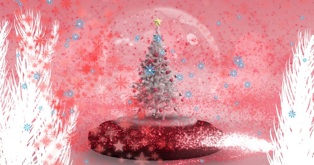 Christmas Tree in Snow Globe with Falling Snowflake Effects - Free Images, Stock Photos and Pictures on Pikwizard.com