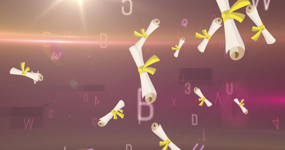 Symbolic Graduation Diplomas Floating in Abstract Space