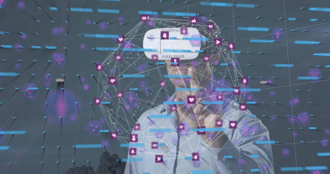 Futuristic Technology Network with VR Experience and Digital Interface