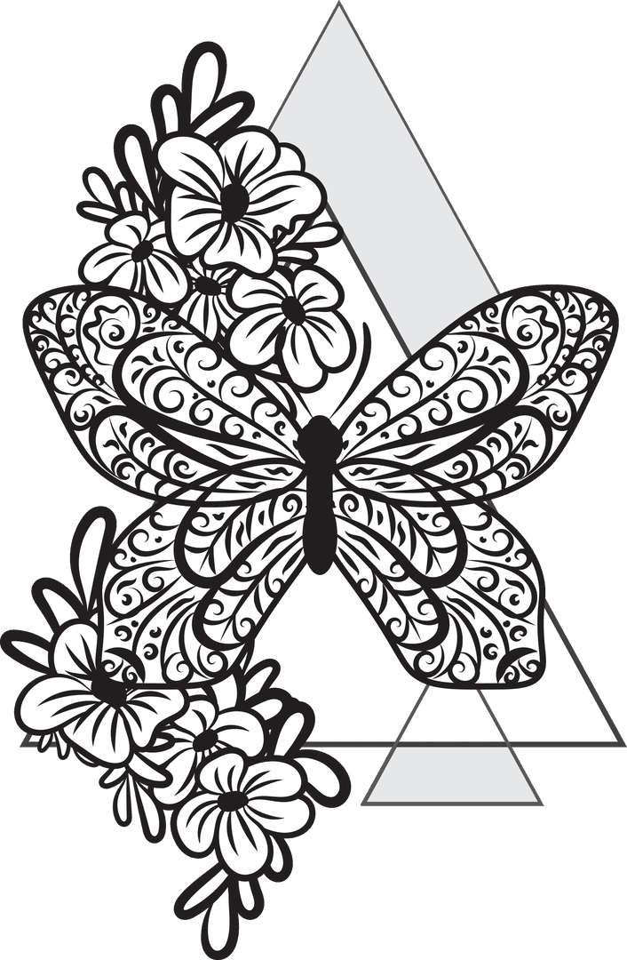 Intricate Butterfly and Floral Design on Transparent Background