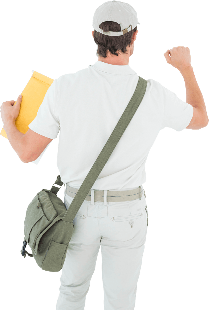 Transparent Delivery Man Knocking on Door Holding Envelope