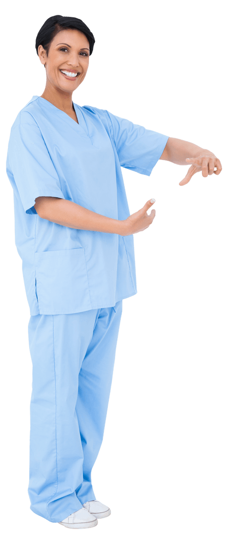 Smiling Female Doctor Demonstrating Gesture Transparent Background