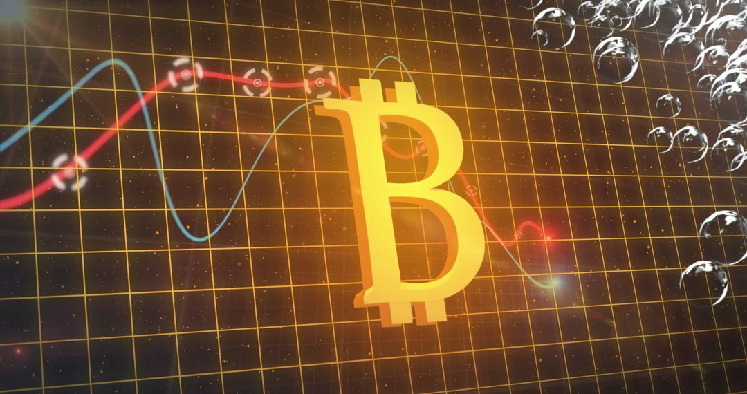 Bitcoin Symbol Over Blockchain Data Visualization