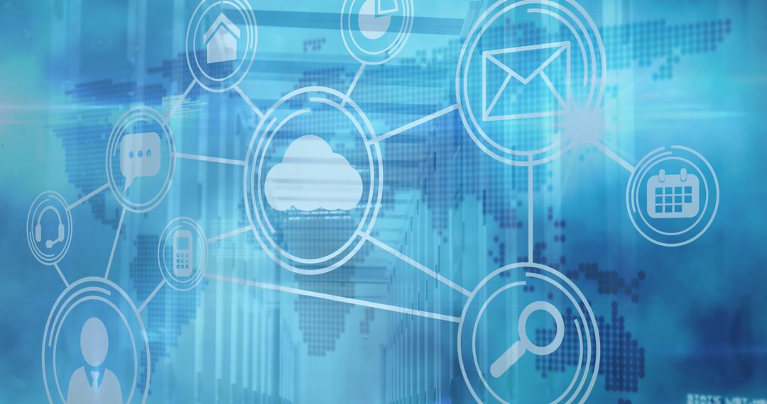 Global Cloud Network with Digital Technology Icons