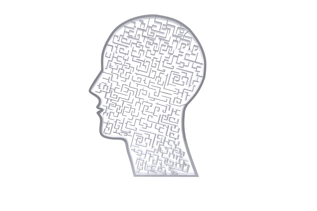 Intricate Maze Design in Profile Head Silhouette on Transparent Background
