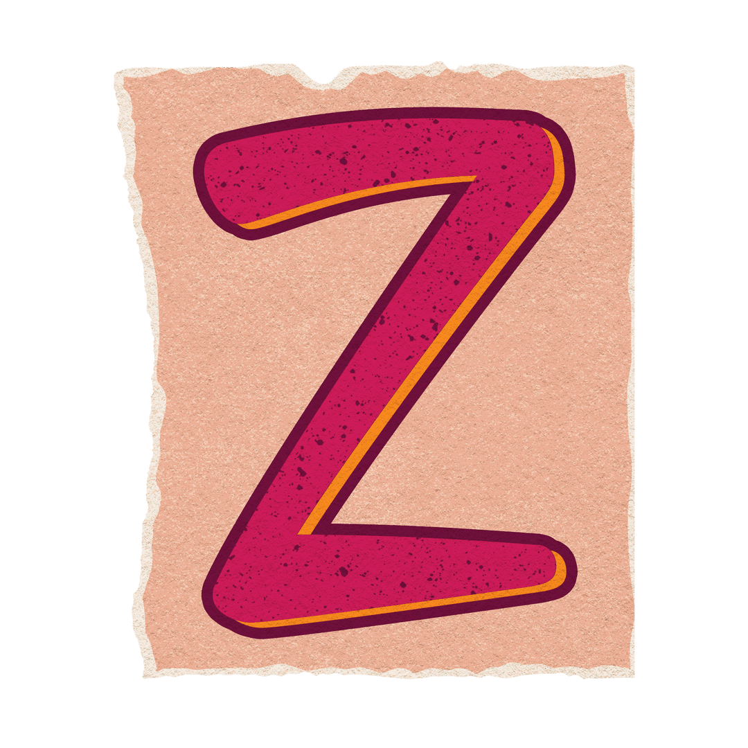 Hand-Drawn Letter Z on Torn-Edge Paper with Transparent Background