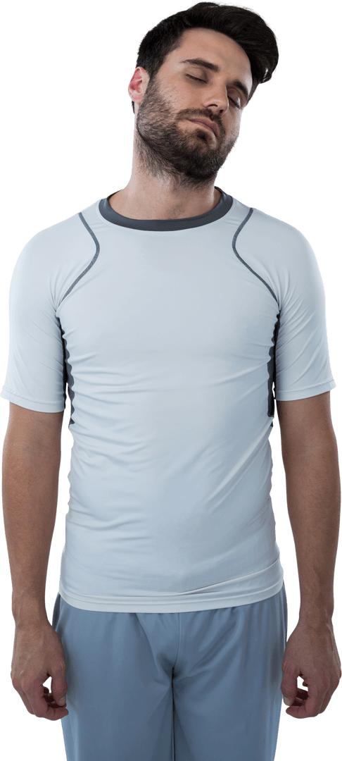 Tired Man with Eyes Closed in Athletic Wear on Transparent Background