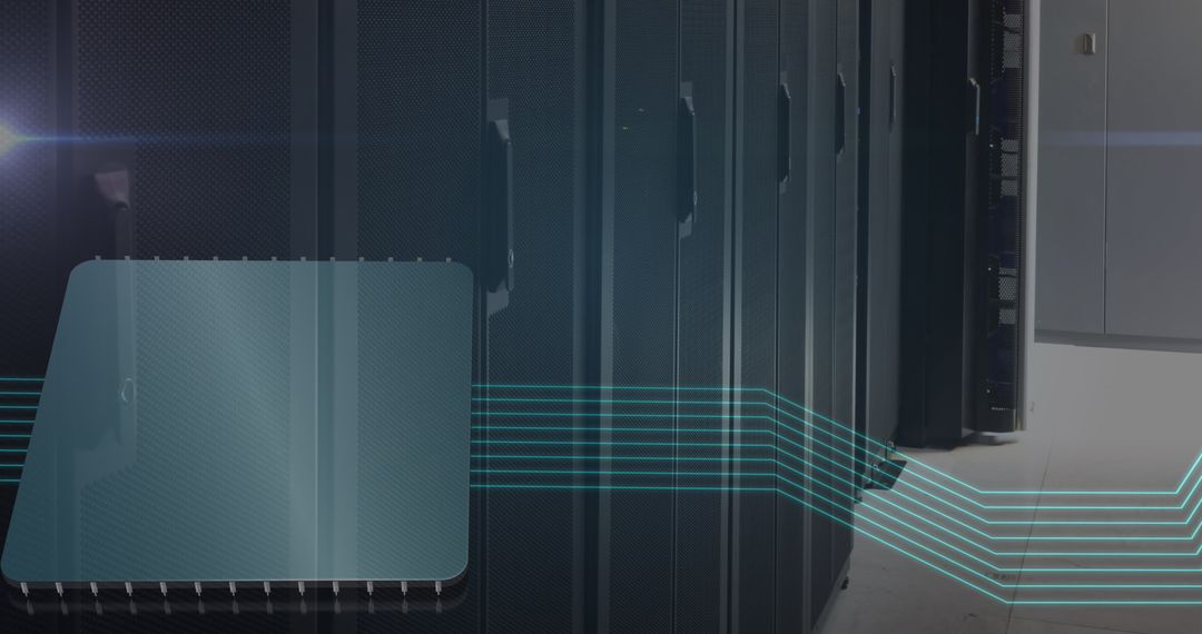 Futuristic Data Server Room with digital interface