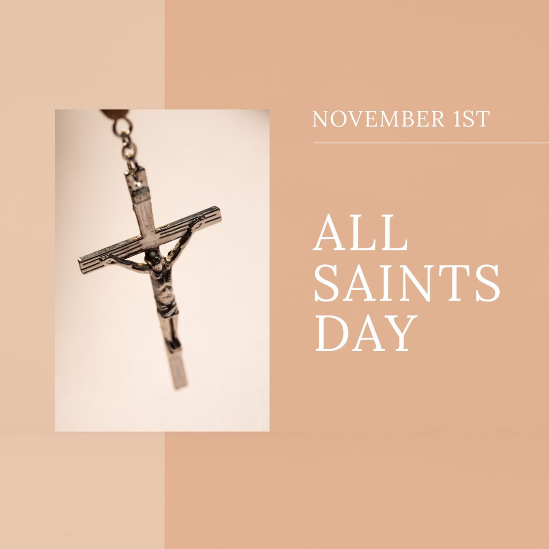 All Saints Day Celebration with Rosary on Beige Background