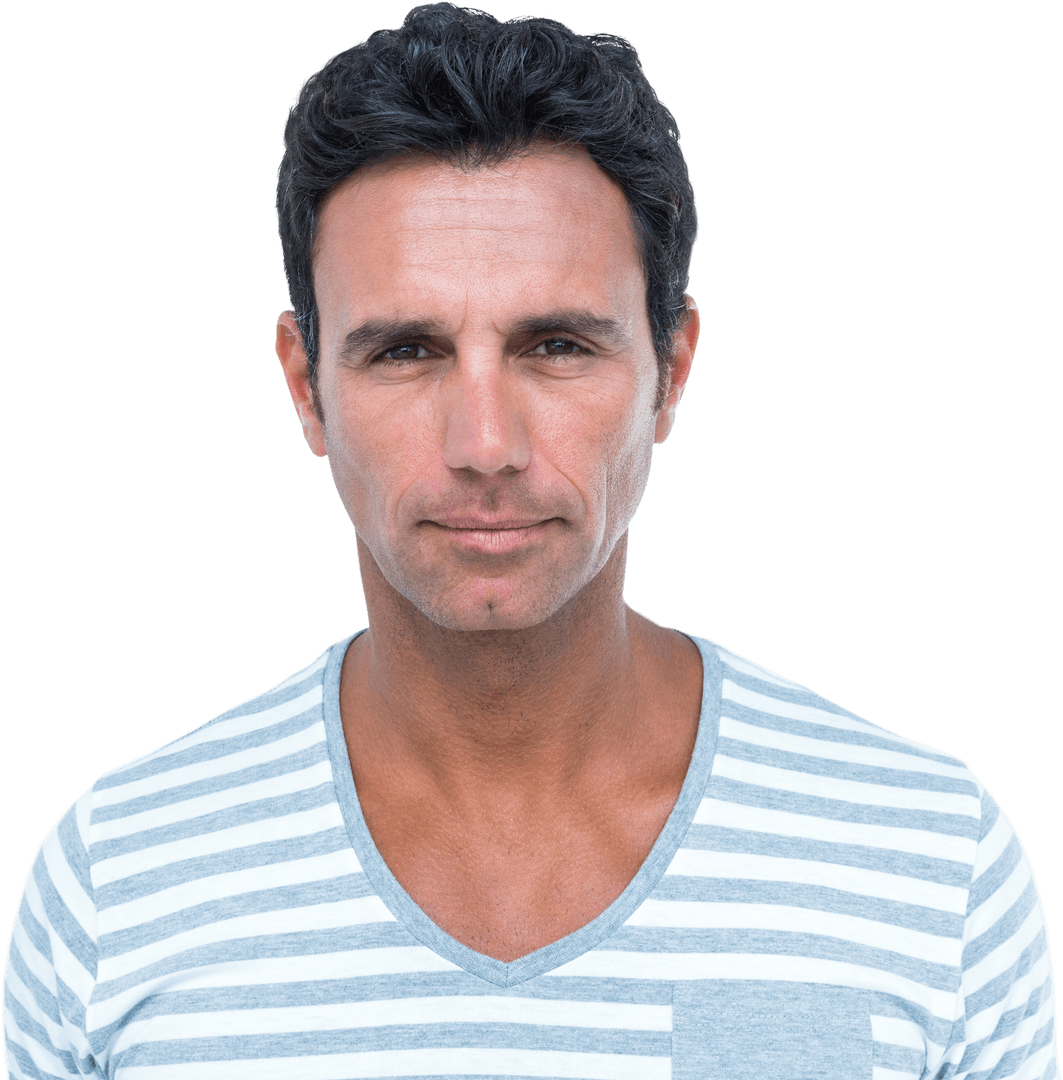 Transparent Confident Man with Stripe Shirt Facing Forward