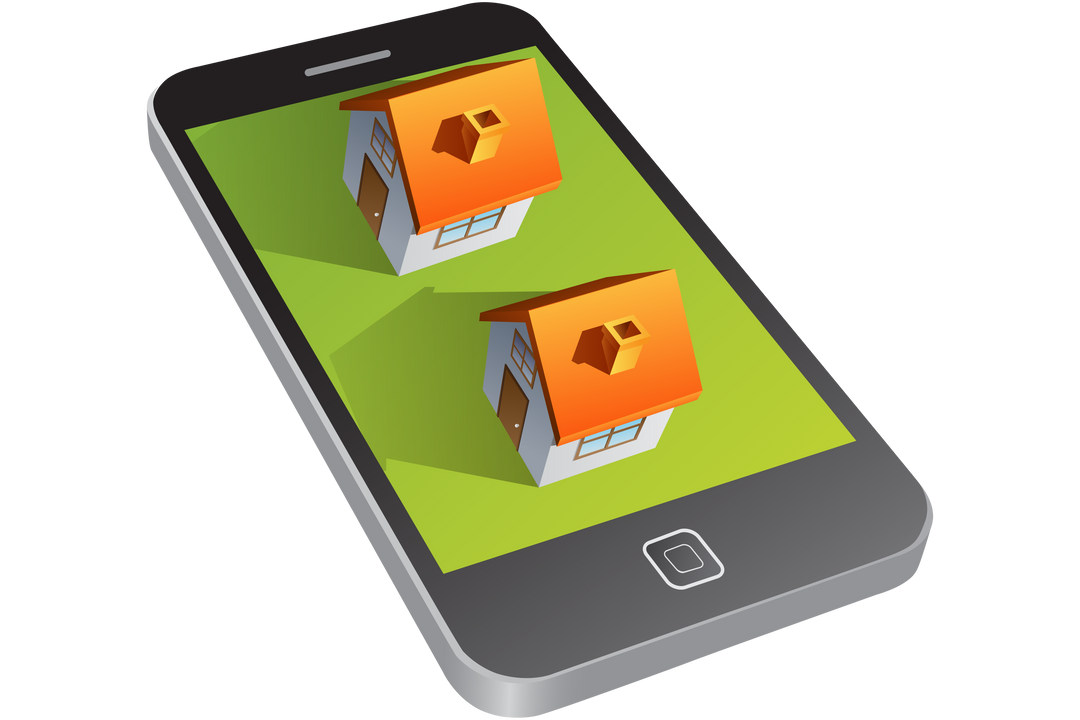 Transparent smartphone with two houses isolated vector digital illustration - Download Free Stock Images Pikwizard.com