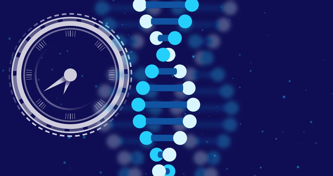 Time Concept with DNA Structure on Blue Background