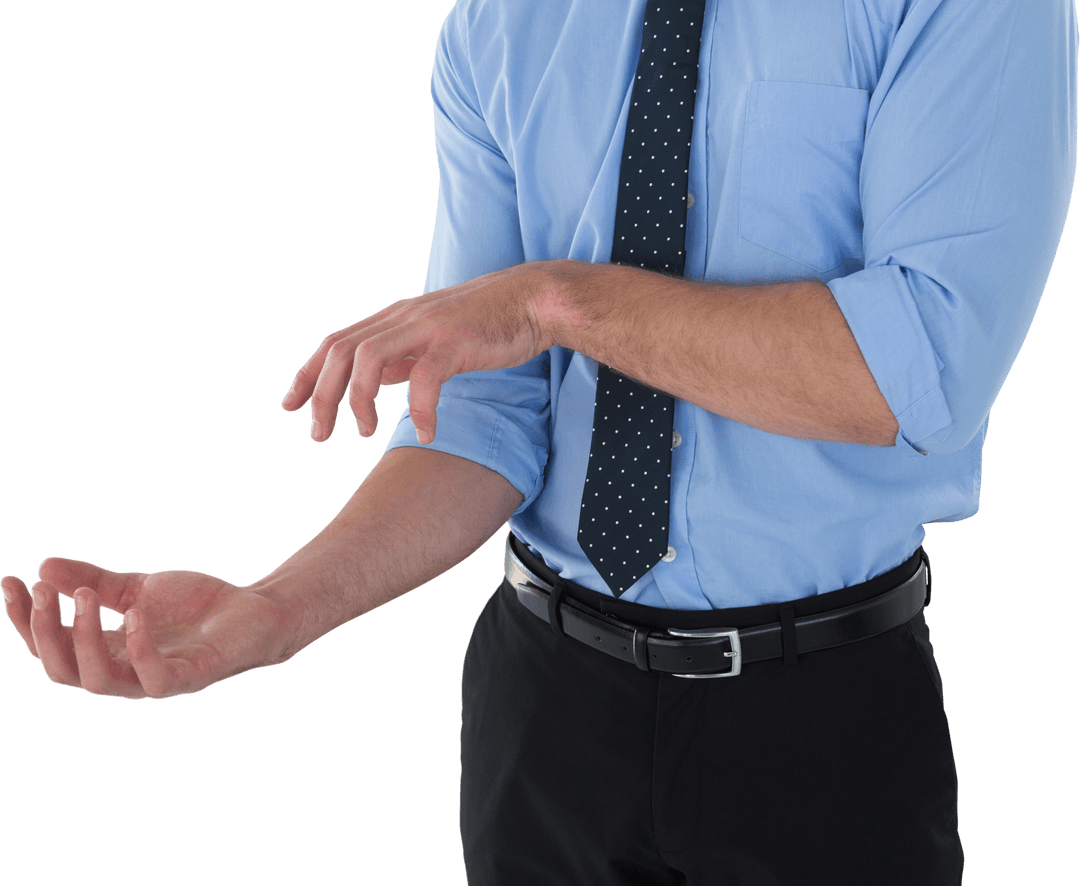 Transparent Midsection Businessman Gesturing with Rolled Sleeves
