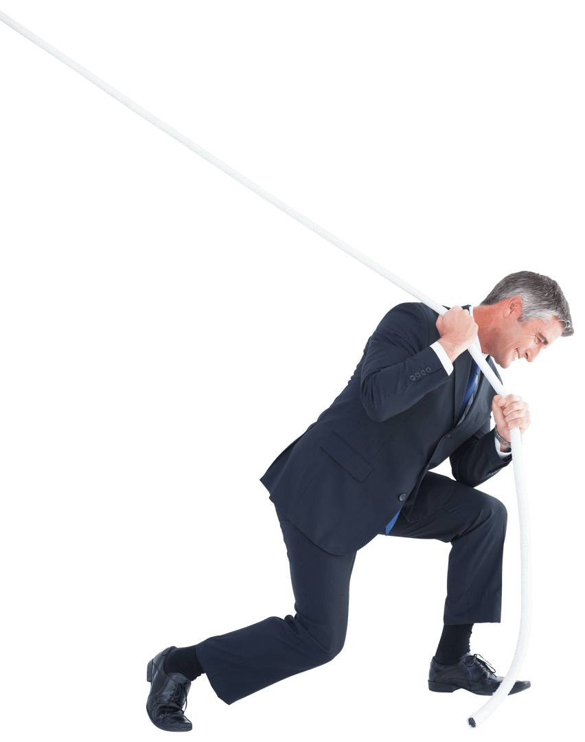 Determined Businessman Displaying Professional Strength on Transparent Background