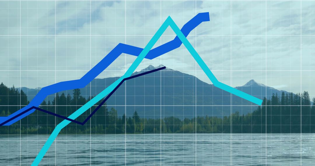 Graphical Data Overlay on Serene Mountain Lake Horizon