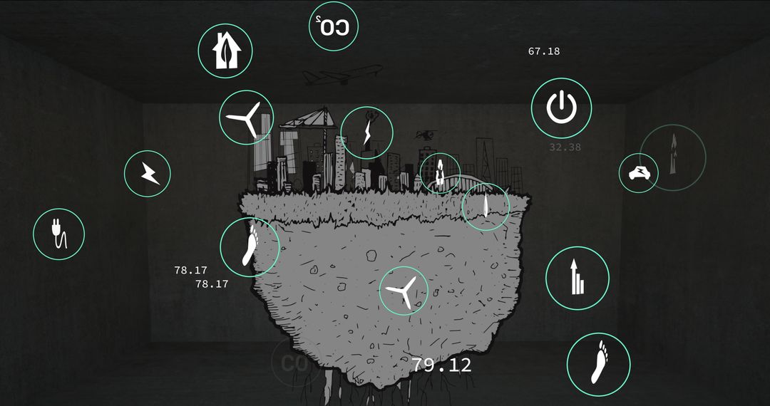 Floating Earth Chunk with Skyline in Concrete Gallery