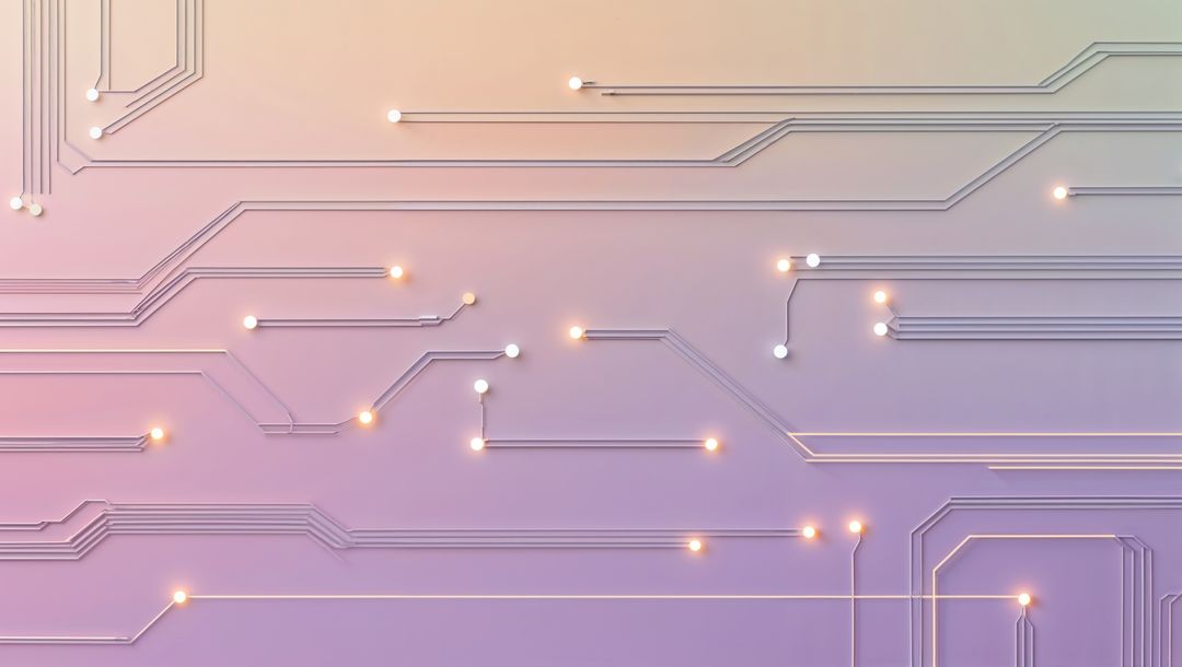 Abstract Pastel Tech Background with Glowing Circuit Nodes