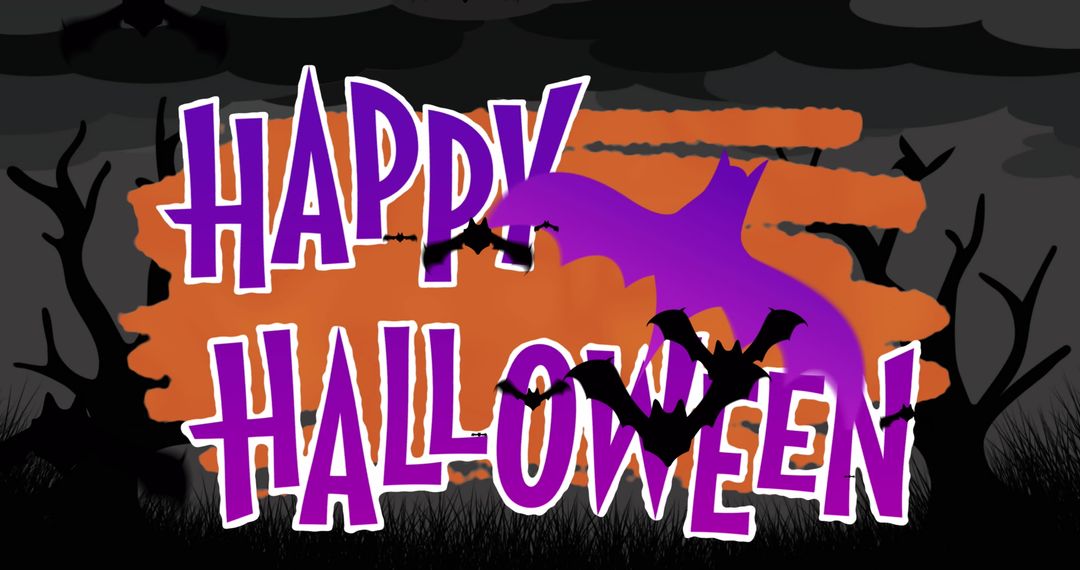 Happy Halloween Poster with Bats and Eerie Trees