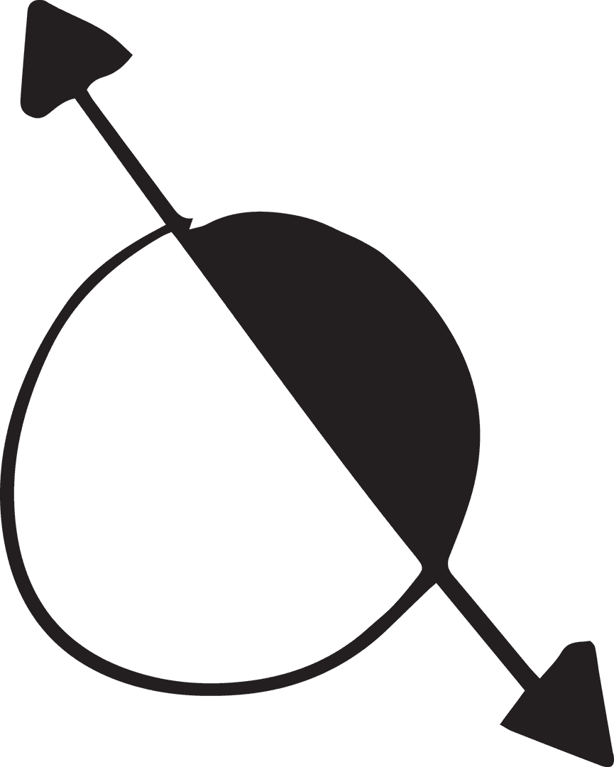 Abstract icon with circle and diagonal arrows on transparent background