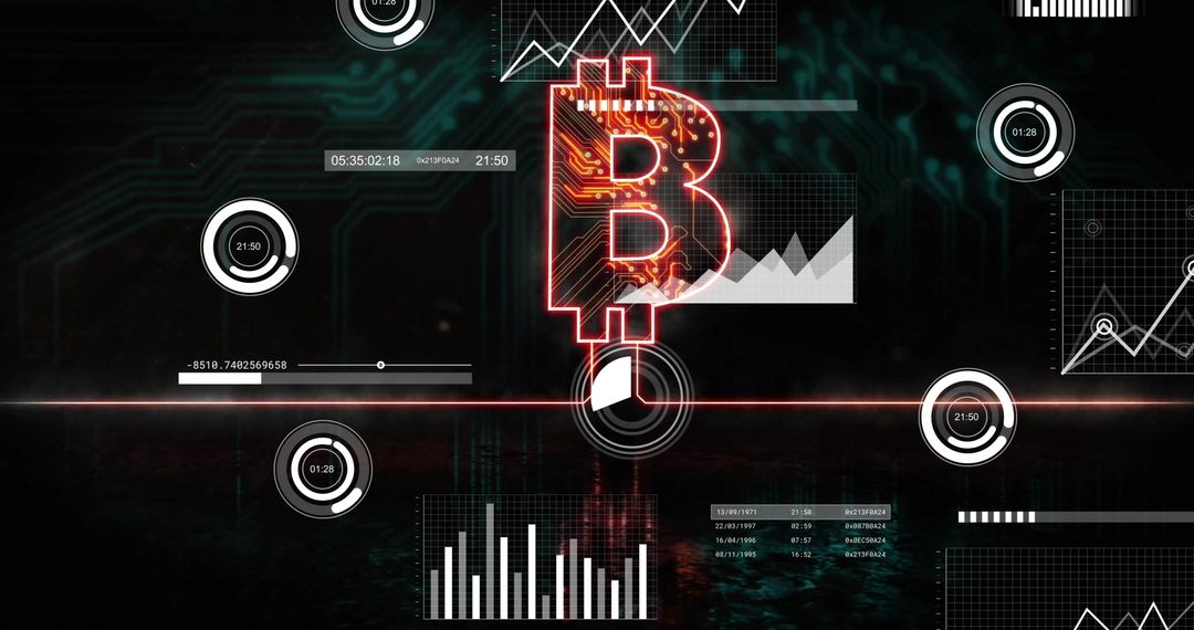 Futuristic Bitcoin Symbol with Financial Data and Digital Circuit