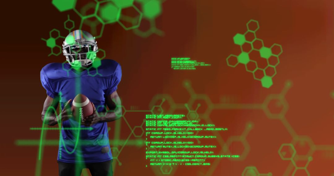 American Football Player with Futuristic Data Overlay