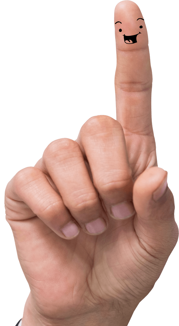 Human Finger with Smiley Face on Transparent Background