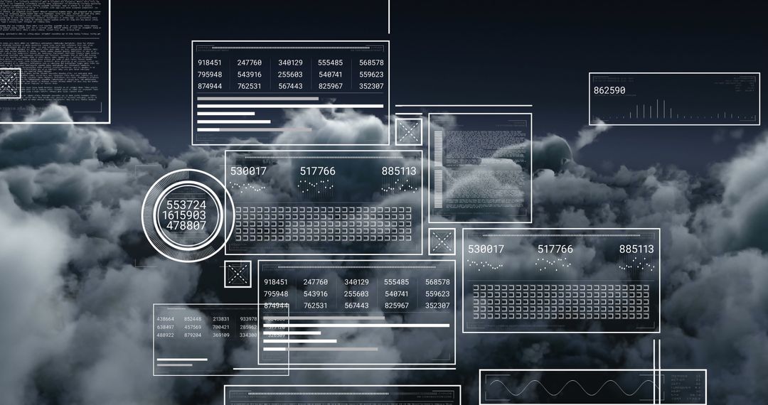 Digital Data Interfaces Projected Over Cloudy Sky - Free Images, Stock Photos and Pictures on Pikwizard.com