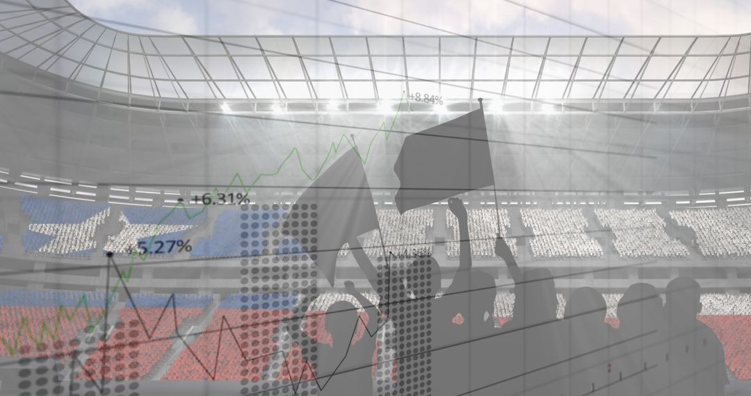 Fans Celebrating Success with Data Overlay in Stadium