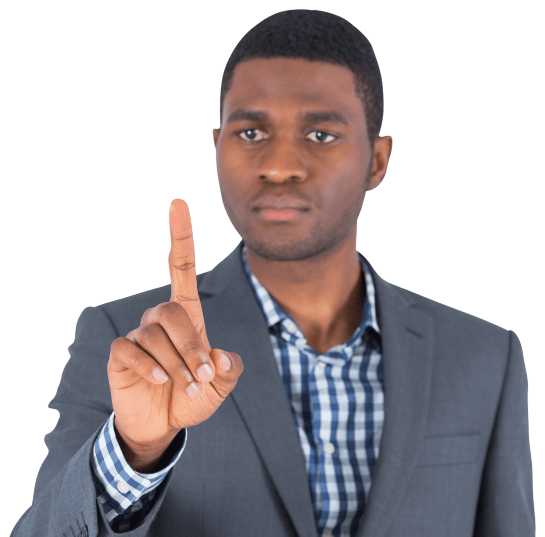 Focused Businessman Pointing Finger Transparent Background