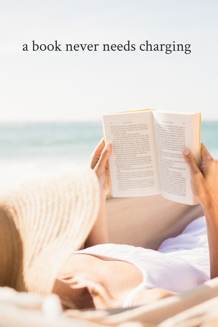 Woman Reading Book at Beach for Relaxed Summer Leisure