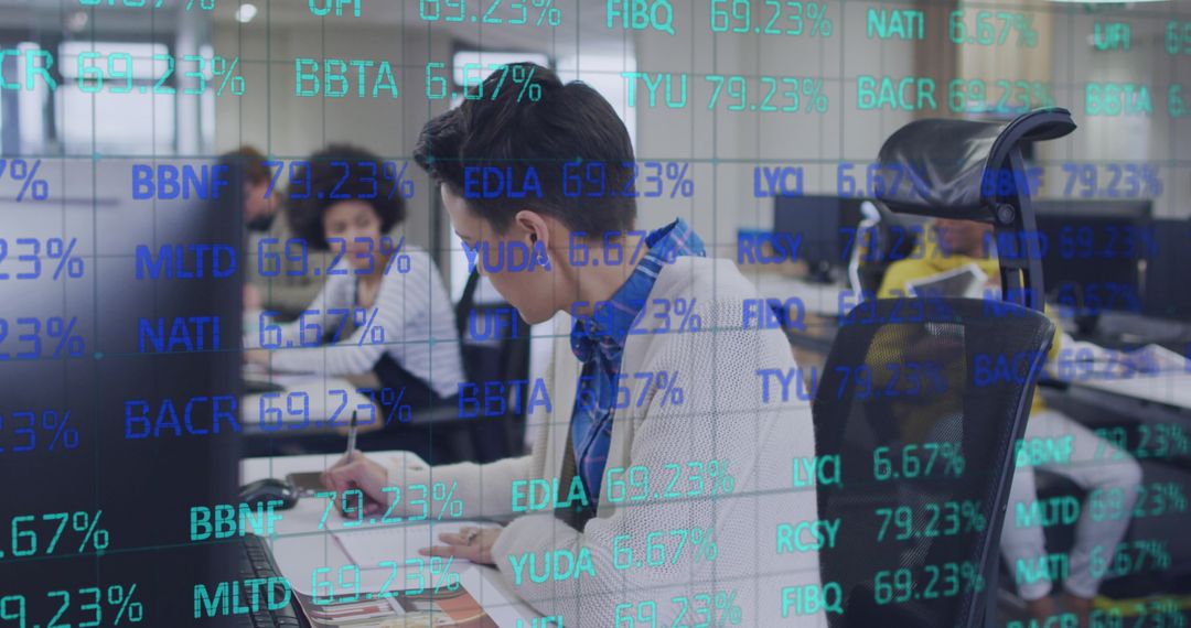 Multicultural Business Team Working with Stock Market Data Overlay