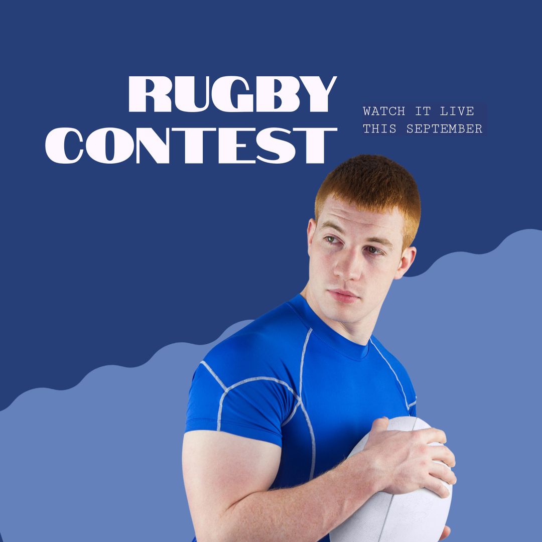 Rugby Contest Promotional Poster with Male Player and Blue Background - Download Free Stock Templates Pikwizard.com