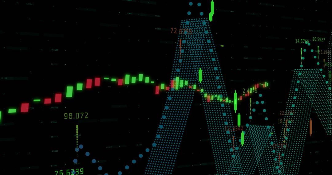 Digital Stock Market Display with Data Analysis Graphics