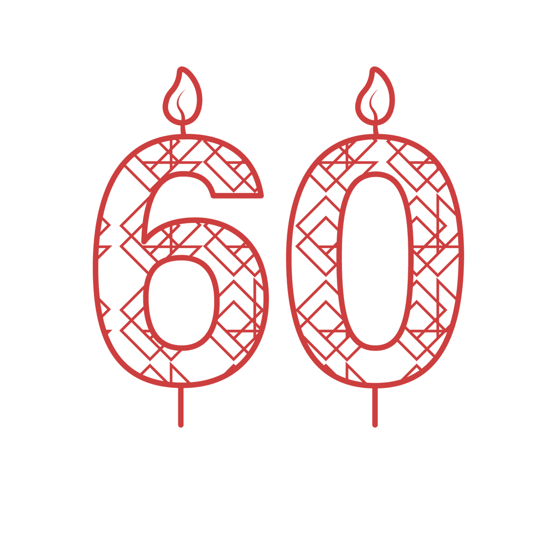 Digital 60th Birthday Candle Illustration on Transparent Background