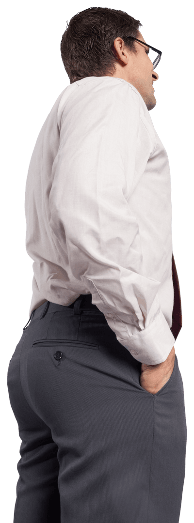 Transparent Viewside Businessman Methodically Adjusting Glasses