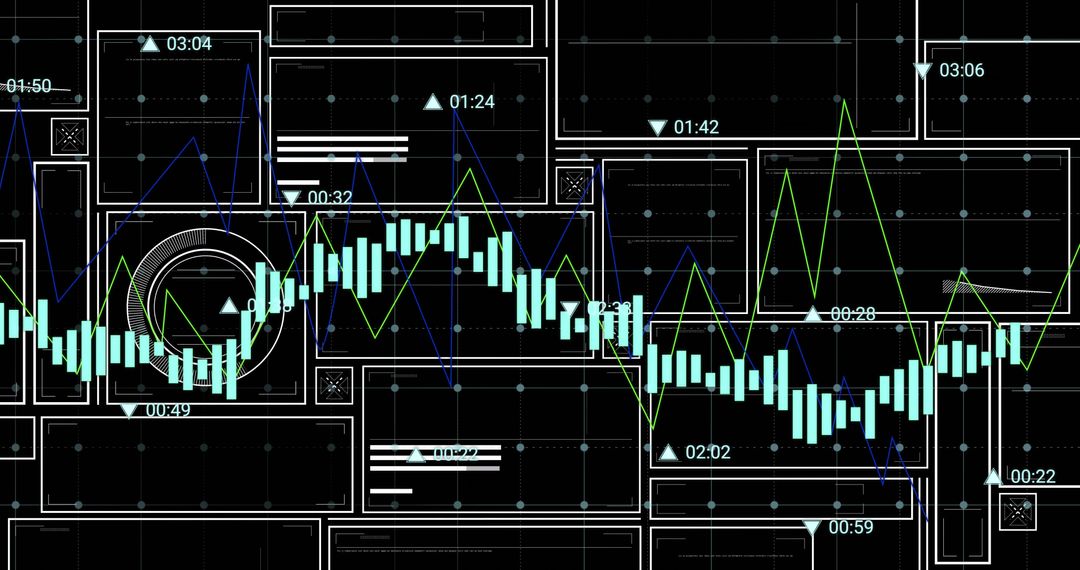 Futuristic Candlestick Chart with Blueprint Grid