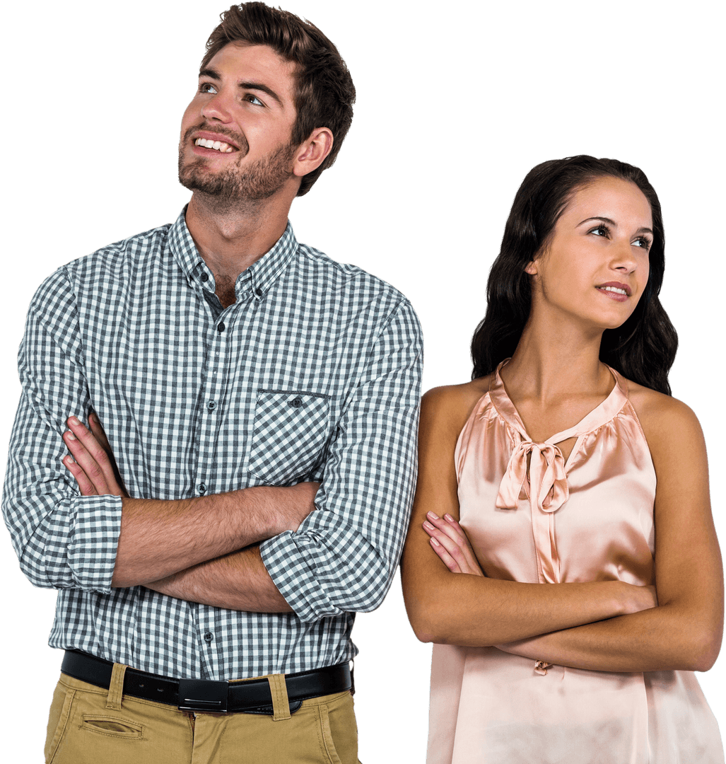 Casual Couple Posing with Crossed Arms on Transparent Background