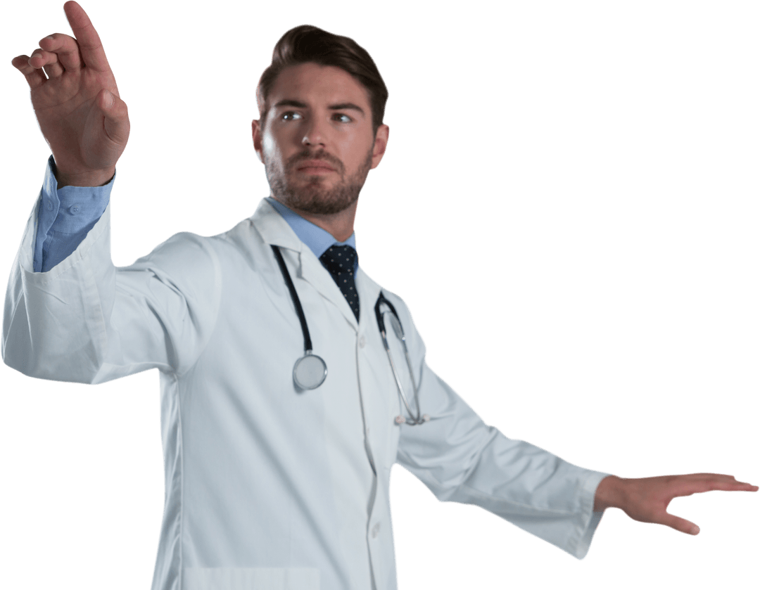 Male Doctor Interacting with Transparent Interface