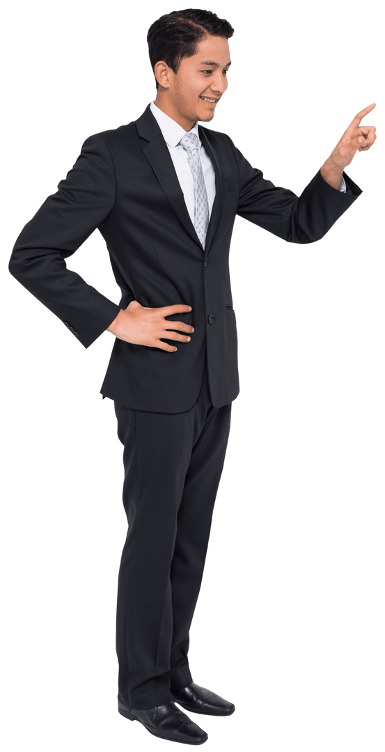 Smiling Biracial Businessman Pointing Transparent Background